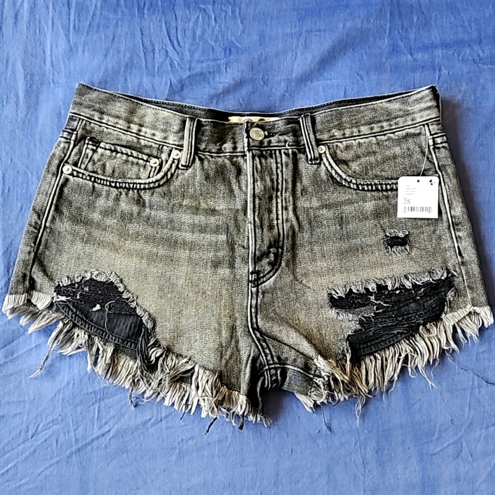 Free People We The Free Loving Good Vibrations Denim Shorts Black 28
